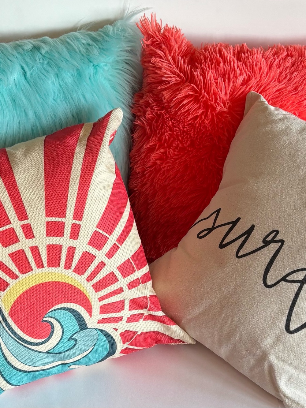 Throw Pillow Bundle Sunrise Ocean Surf Beach Sand Aqua Blue Coral Boho Hippie